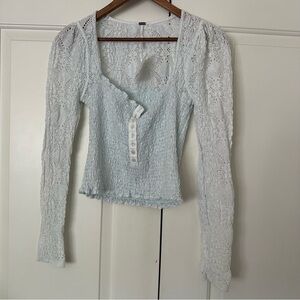 Free People Smocked Lace Henley Top